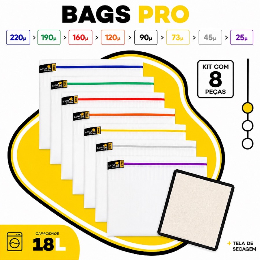 Kit Bags Full Mesh -18L com 8 Bags + Tela de secagem