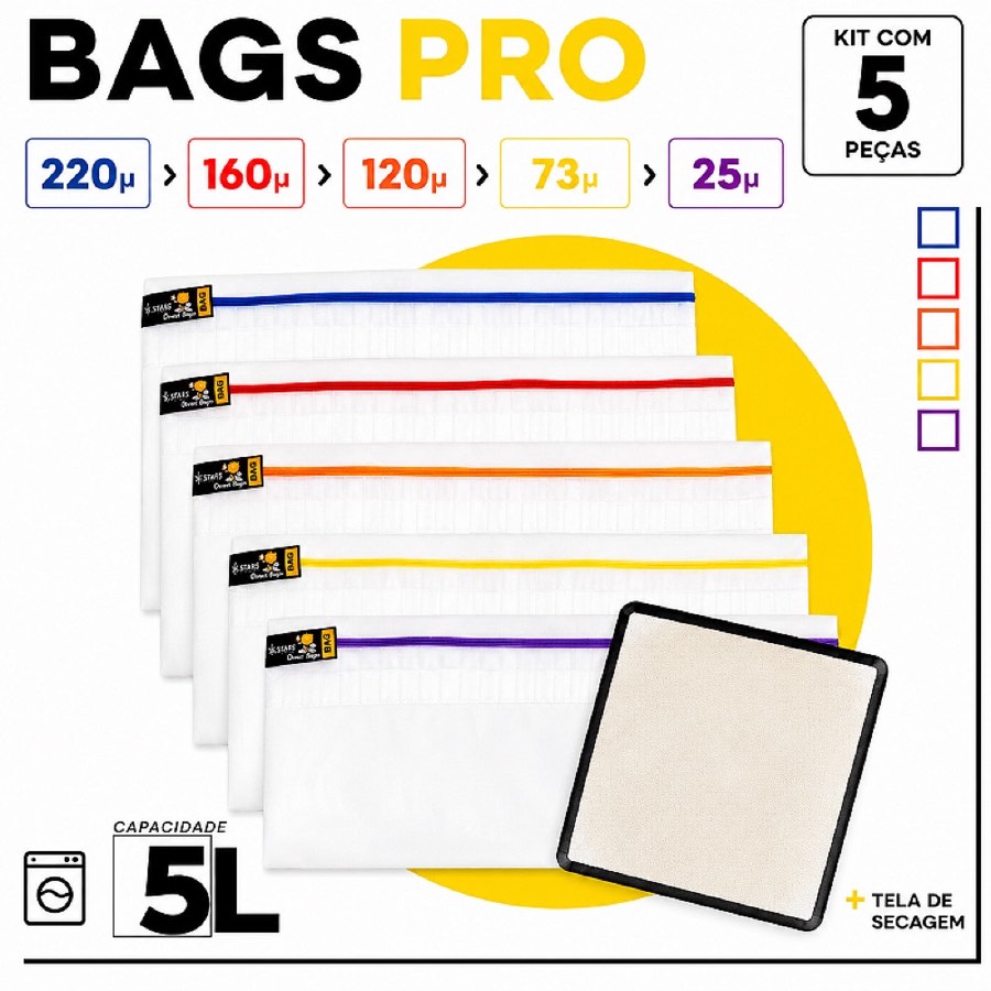 Kit Bags de Ice Full Mesh- 5L com 5 Bags + Tela de Secagem