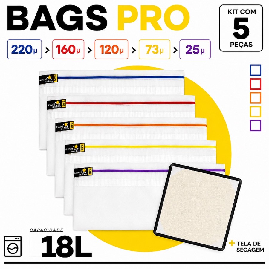 Kit Bags de Ice Full Mesh- 18L com 5 Bags + Tela de Secagem