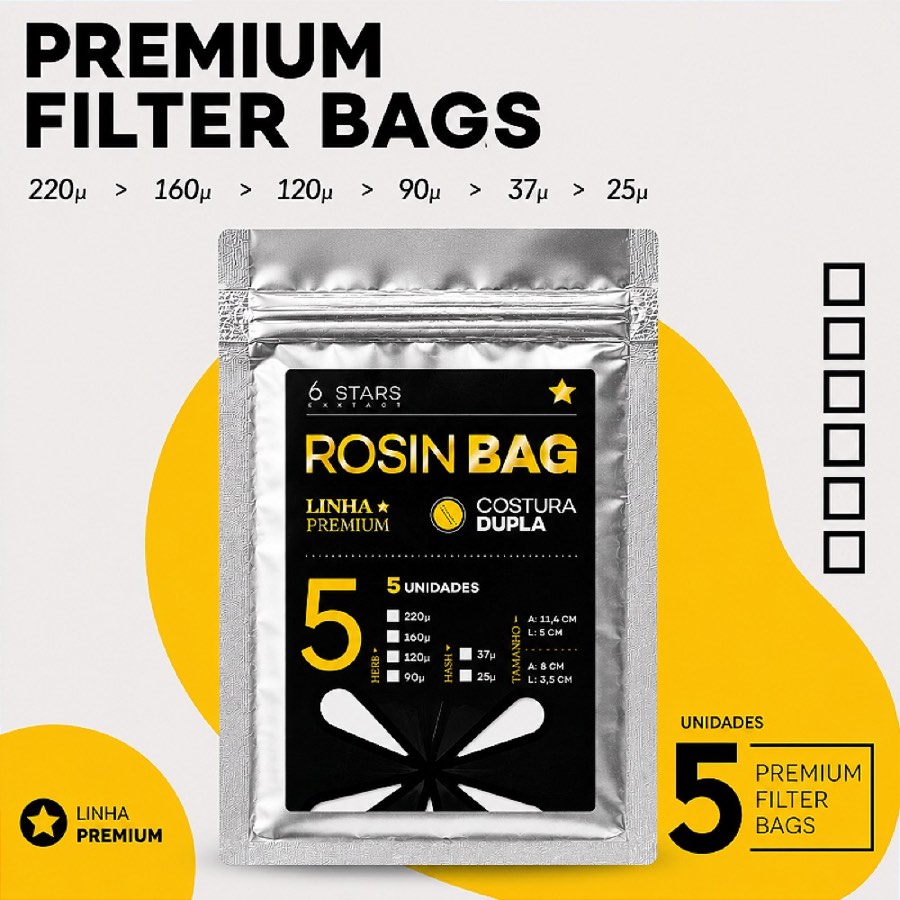 Premium Filter Bag (5 bags)- Costura Dupla - Tamanho 5 x 11,4 cm (padrão).