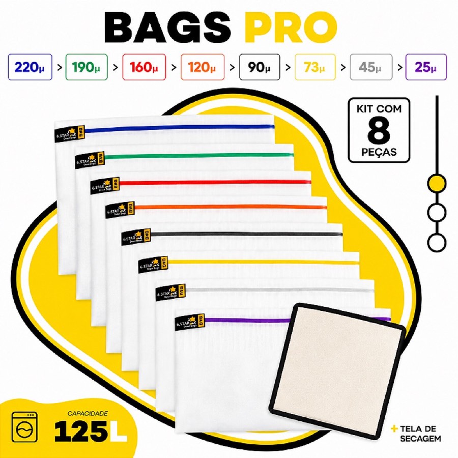 Kit Bags Full Mesh - 125L com 8 Bags + Tela de secagem