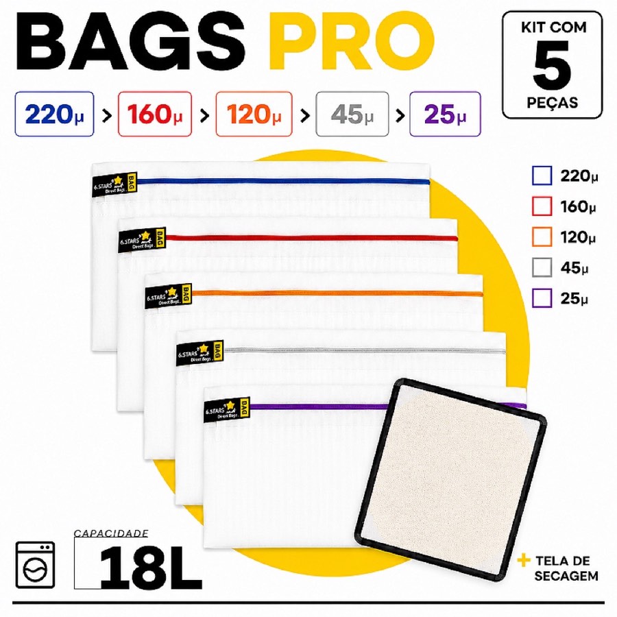 Kit Bags de Ice Full Mesh- 18L com 5 Bags + Tela de Secagem